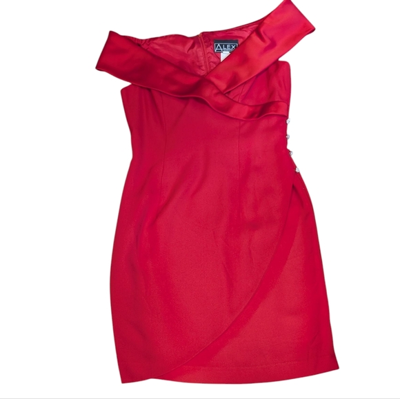 Alex Evenings vintage women's red Off-Shoulder Embelished Cocktail Dress Size 12 - Picture 10 of 10